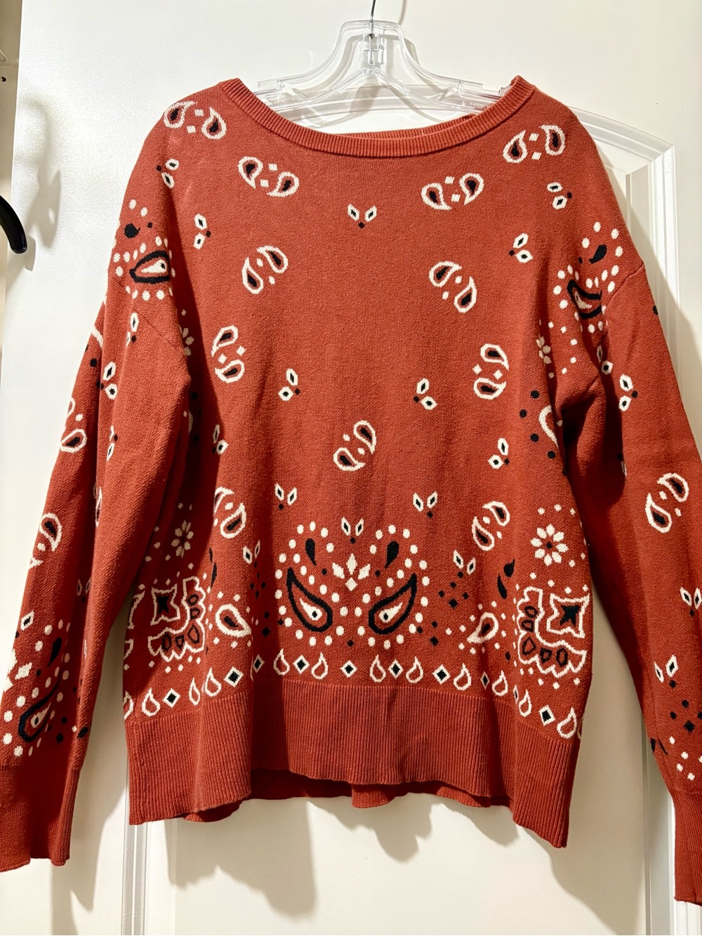 Rust Bandana-Pattern Crewneck Sweater